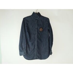 Vintage Lauren Ralph Lauren Men Shirt Top Denim Blue Button Down Blouse